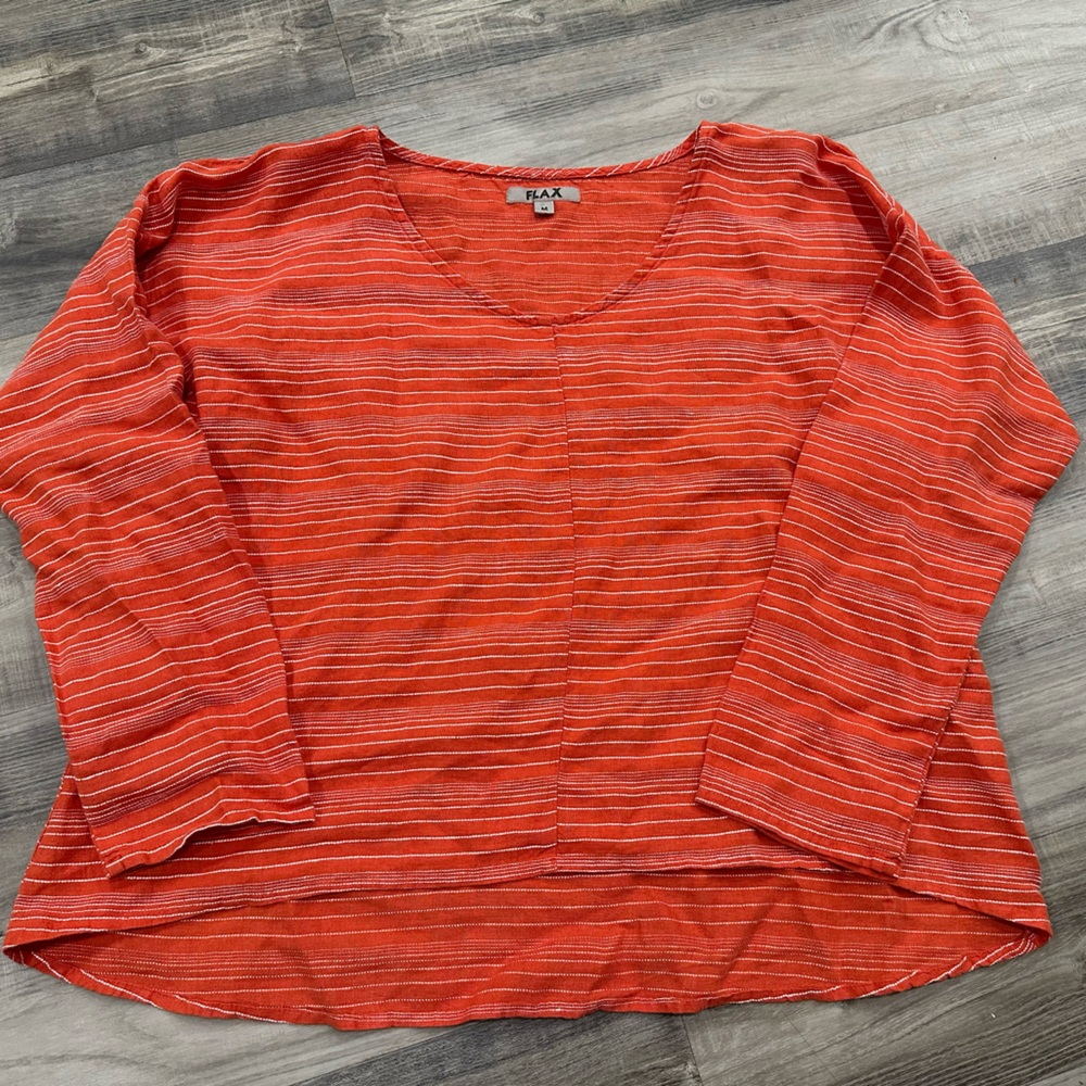 Flax Women's Orange And White Striped Linen Tunic
